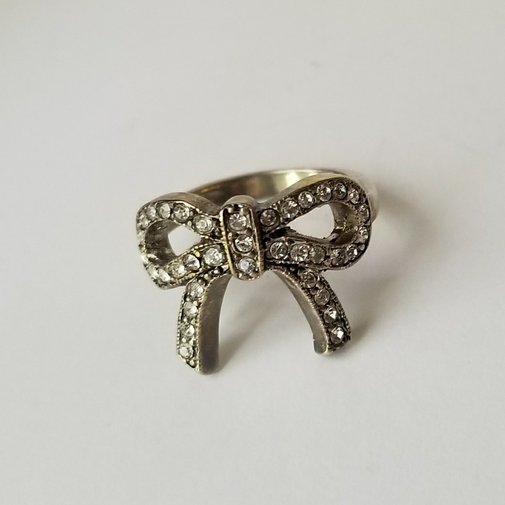 Silver & Gemstone Bow Motif Ring, Size 6.5